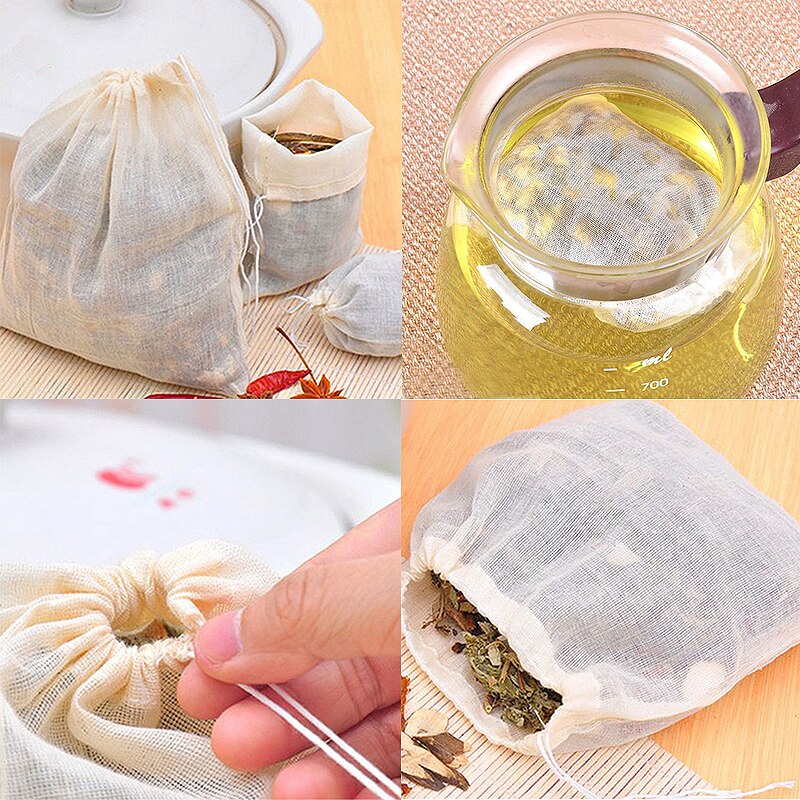 10 stk tom filterpose bomuld muslin løbebånd anstrengende tepose madlavning separate krydderi madfilterposer