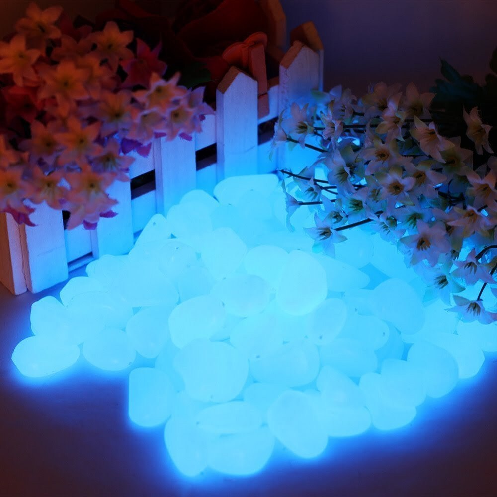150 Uds. Brillan en la oscuridad piedra de guijarros jardín Casa Pasarela acuario pecera piedra luminiscente jardín azul piedra decorativa A30513