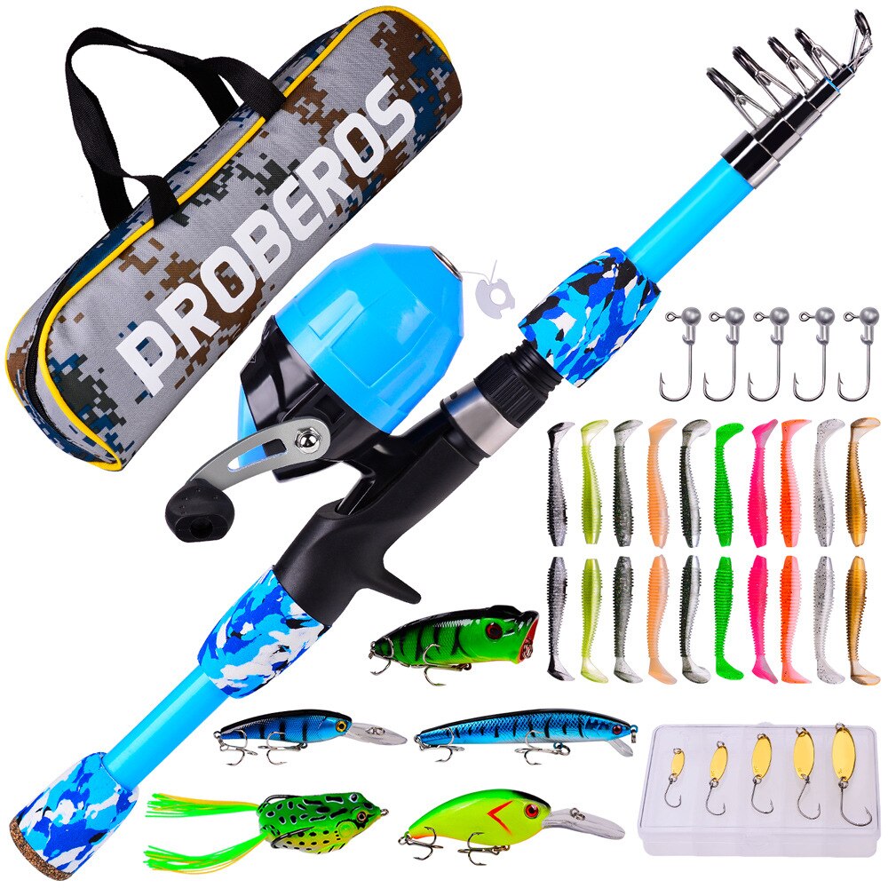 Proberos Kids Hengel Set Volledige Kits Met Telescopische Hengel En Casting Reel Aas Haken Zoutwater Reizen Pole Set: KFSCN15B / 1.8M ROD SET