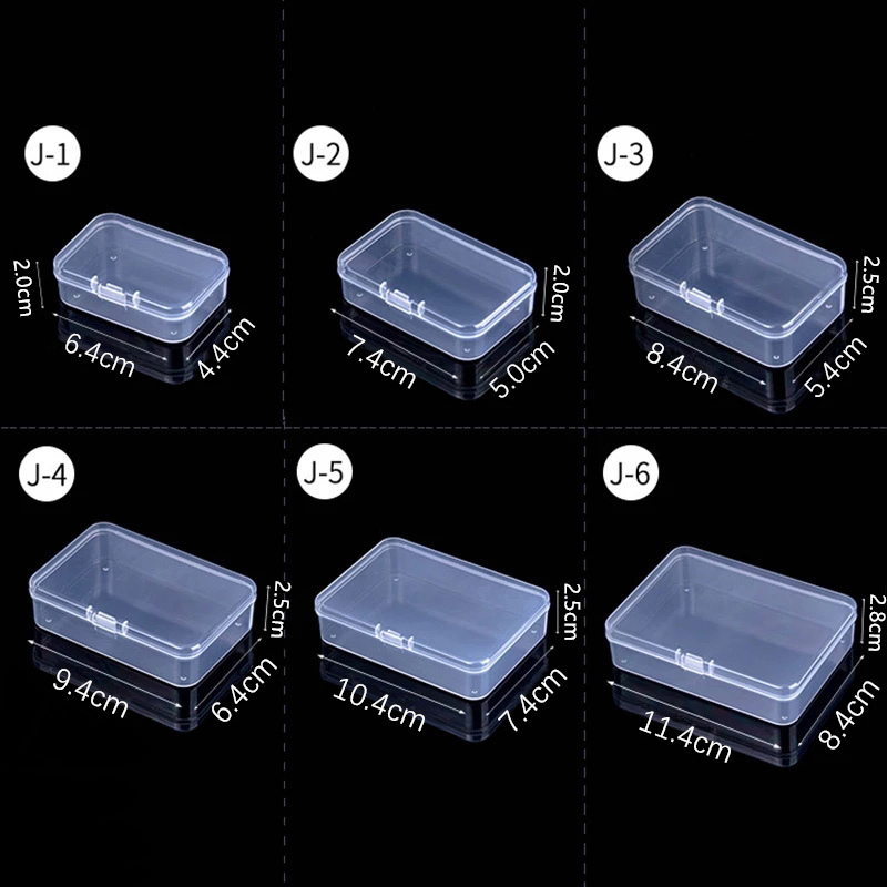 Mini cajas rectangulares de plástico transparente para almacenamiento de joyas, contenedor, caja de embalaje para pendientes, anillos, cuentas, colección de artículos pequeños