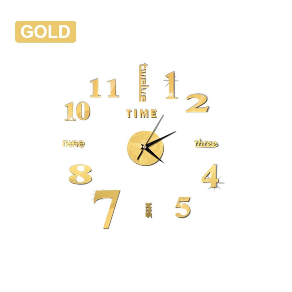 Reloj de pared con espejo acrílico, adhesivo autoadhesivo para pared Diy, 4 colores, adhesivos de pared para dormitorio a la: Gold