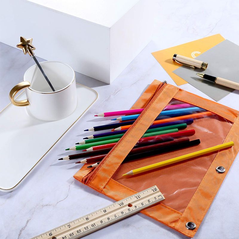 6 Stuks Ring Binder Pouch Potlood Zak Met Gaten 3-Ring Rits Zakjes Met Clear Window (6 Kleuren)