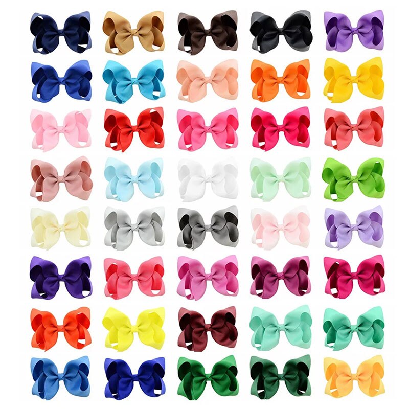 MIXIU 40pcs 4Inch Colorful Kids Girls Solid Grosgrain Ribbon Bows Clip With Alligator Clip Hairpins Boutique Hair Accessories