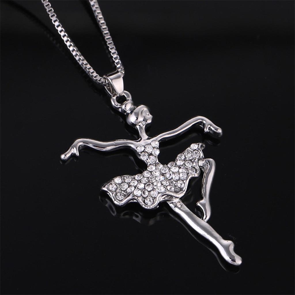 Women necklace stainless steel Statement Dancer Ballet Dance Pendant Necklace Charm Girl Valentine's Long Chain Silver