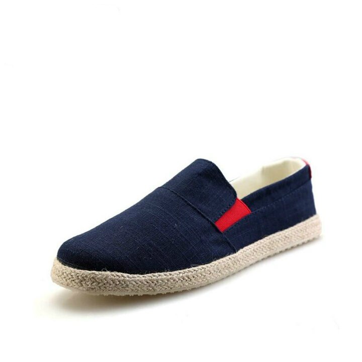 Zomer herenschoenen instappers casual schoenen voor jonge heren ademende canvas loafers lage schoenen heren platte schoenen: Blauw / 8.5