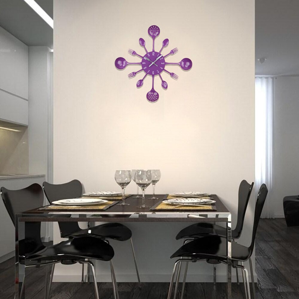 Cutlery Kitchen Clock Wall Copper Metal Spoon Fork Wall Decor Clocks Modern Art Horloge 3d Wall Clock 2022