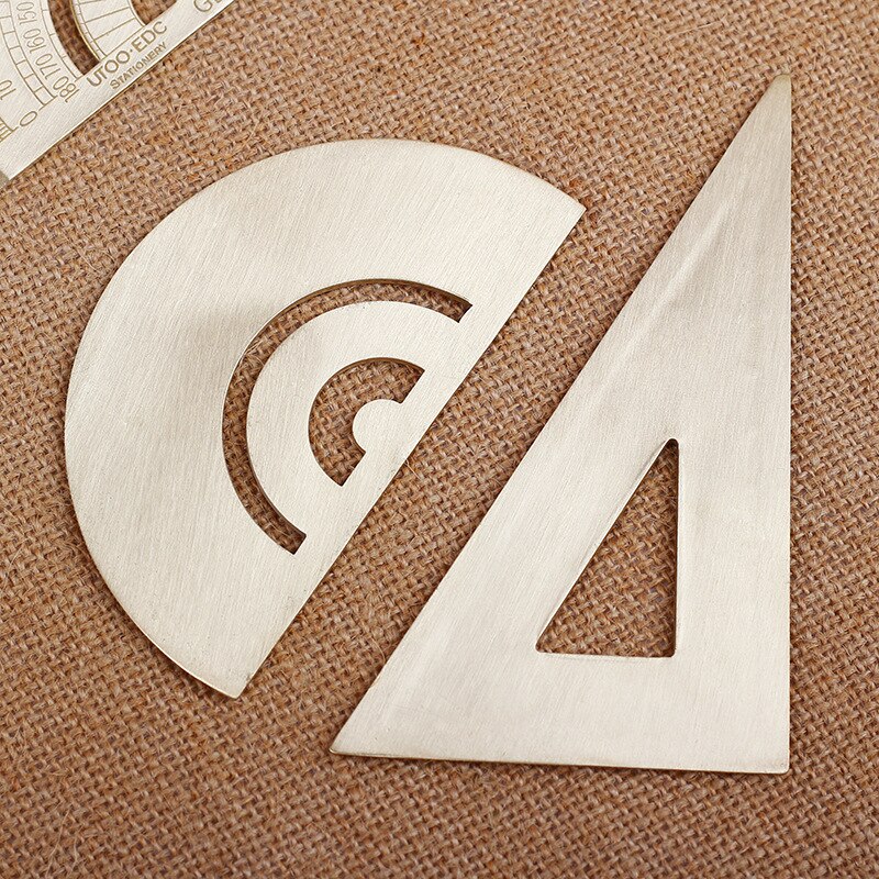 Mosiądz trójkąt linijka retro półkole kątomierz trójkąt płyta rysunek miedzi władca biuro szkolne narzędzia kreślarskie