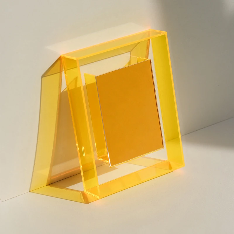 Cadre Photo Transparent en acrylique, 1 pièce, boîte carrée pour chambre à coucher, porte-carte Photo idole, ornement de bureau, Cadre Photo, décoration de maison: 5 Pouces / YELLOW