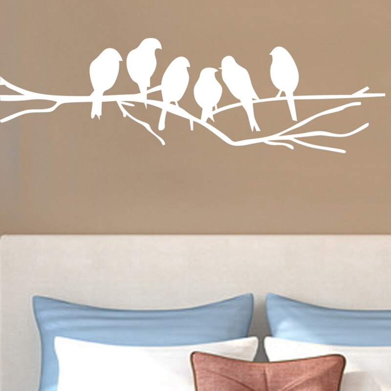 Autocollants muraux oiseaux sur la branche d&#39;arbre, blancs et noirs, pour salon, Stickers artistiques, décoration de maison, fresques amovibles
