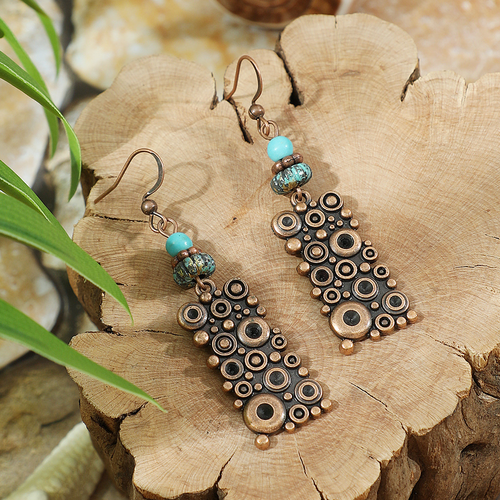 Pendientes colgantes marrones geométricos étnicos Vintage para mujer personalidad vacaciones Casual pendientes diarios joyería Bohemia: Marrón