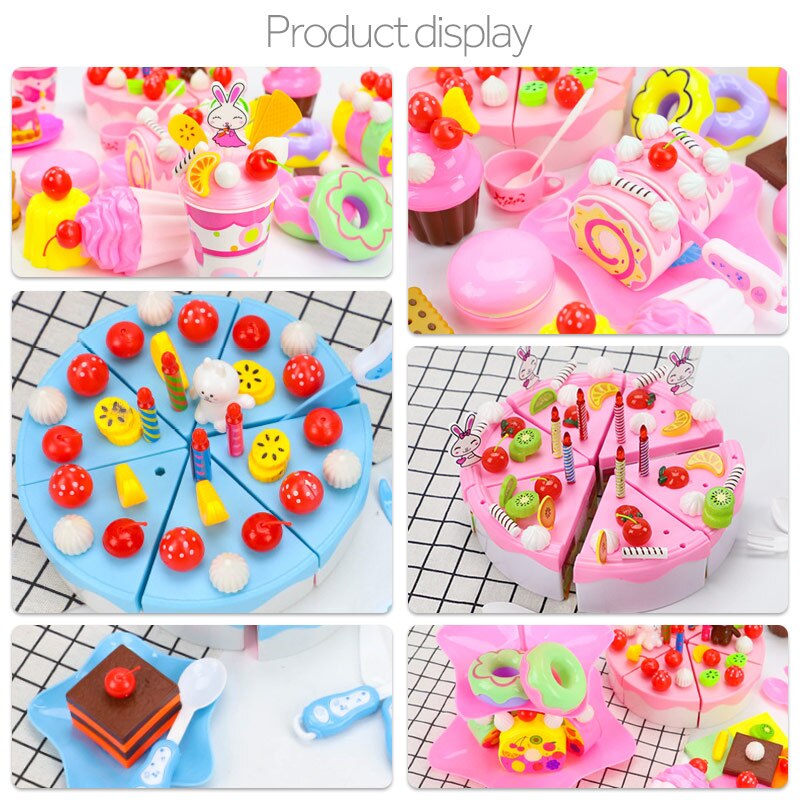 39-103Pcs Kids Cartoon Cake Pretend Play Kitchen Toys Fruit Cake Cutting Birthday Cake Sets Play House Toy for Children Girls