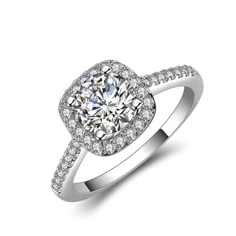 Sliver Cor Exquisite Bijoux Fashion Square Anel Feito Com AAA + CZ Cristal Wedding & Engagement Jóias Para Mulheres