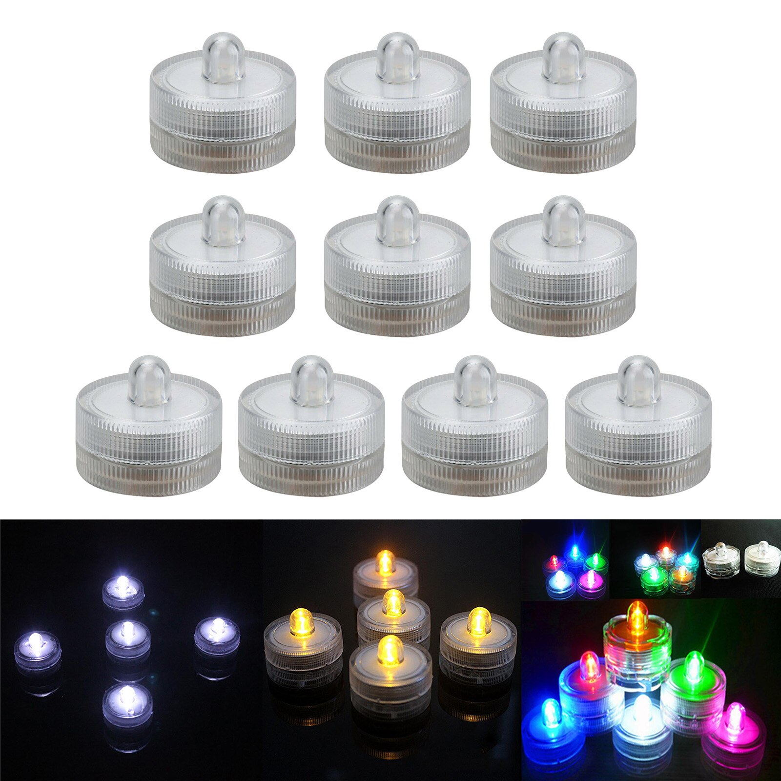 10Pcs SUBMERSIBLE LED LIGHT TEA CANDLES LIGHTS BRIGHT WEDDING PARTY WATER PROOF