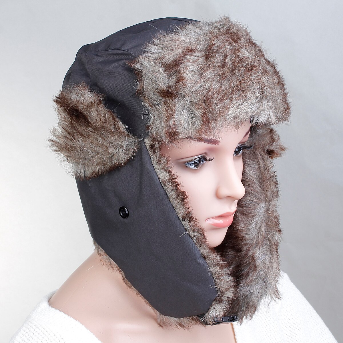 1PC White Waterproof Polyester Lei Feng Cap Earguard Hat For Men Women Winter Outdoor Accessories 36x36cm: gray