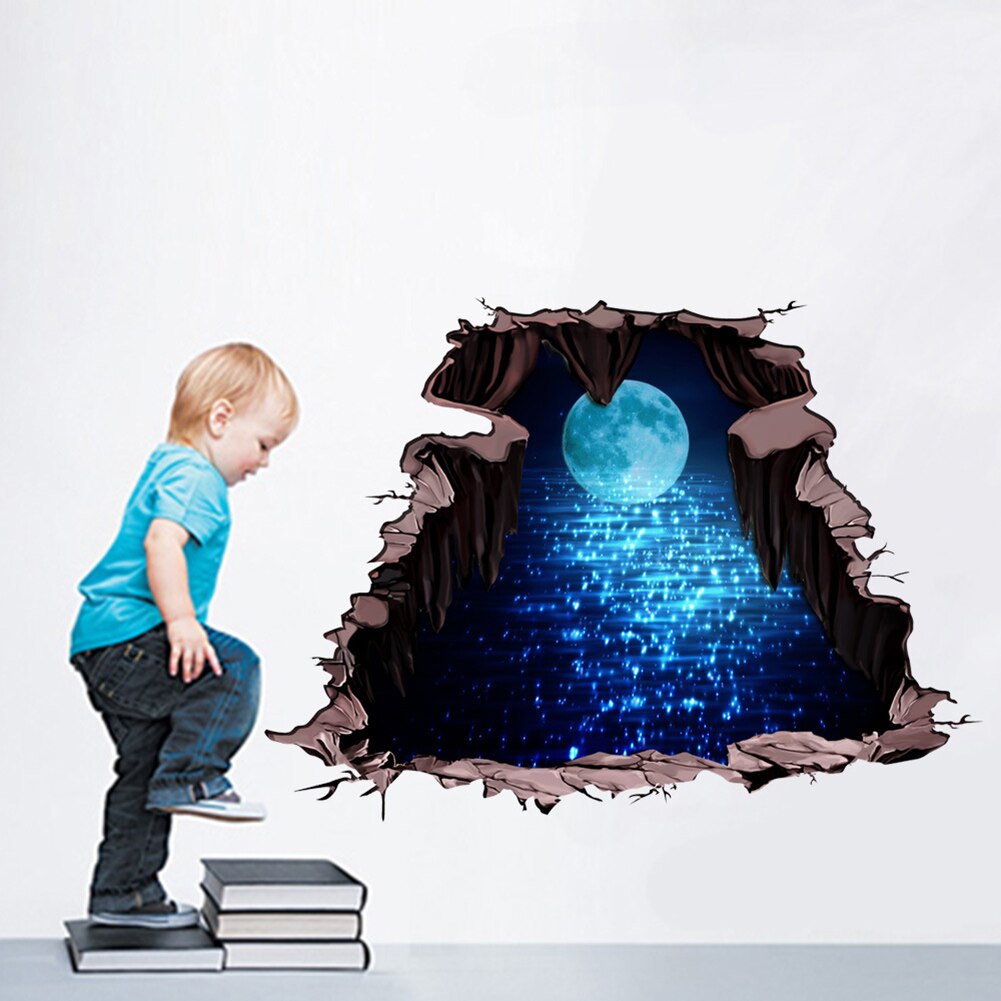 3d planet moon star sky selvklæbende gennembrud wallsticker soveværelse indretning