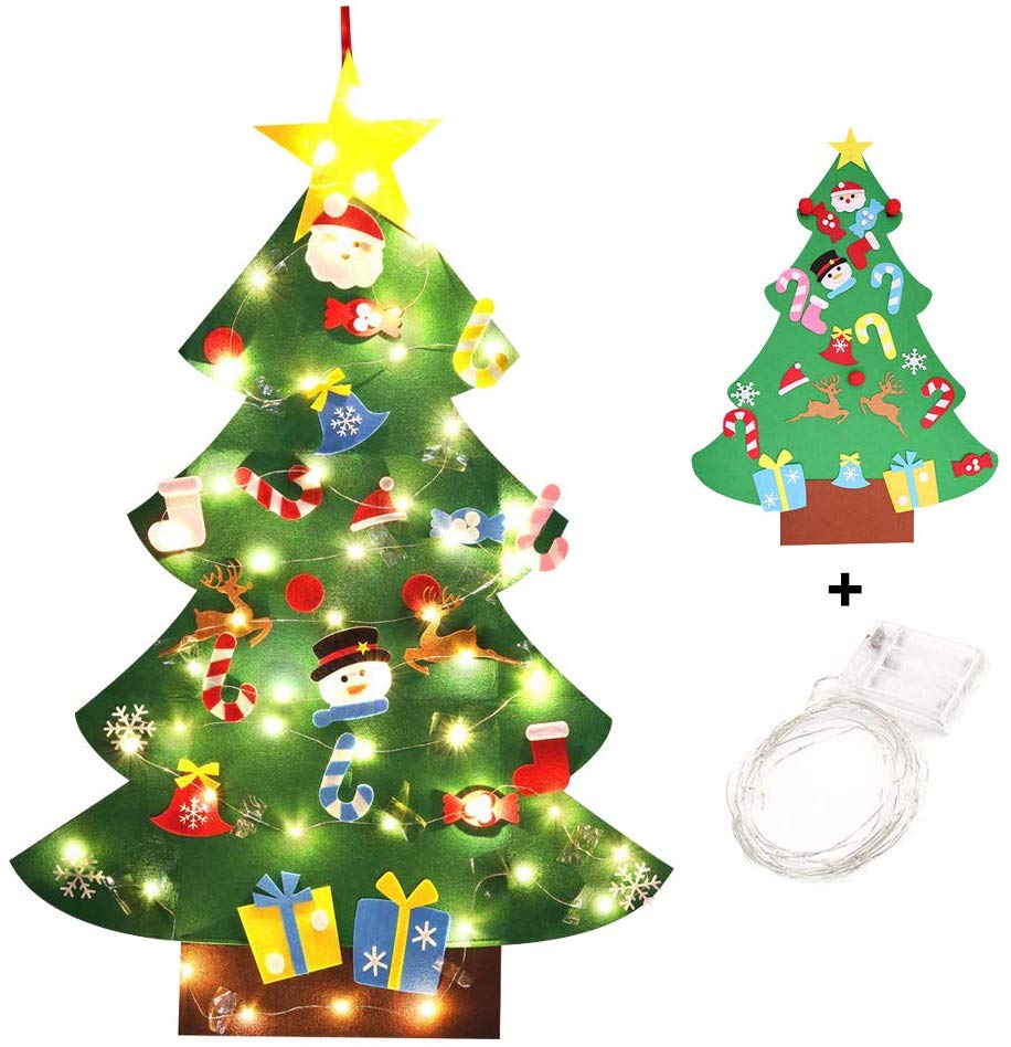 DIY Felt Christmas Tree Set & Led String Lights Wall Hanging Detachable Ornaments Xmas Children Christmas Home Decorations