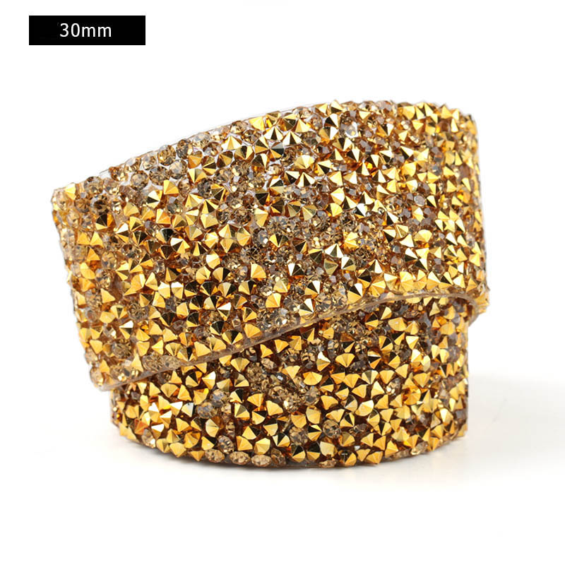 Dżetów wykończenia poprawka 1 stoczni Strass szycia taśmy Rhinestone aplikator wstążka z dżetów żelazko na ubrania akcesoria: 3cm - Gold