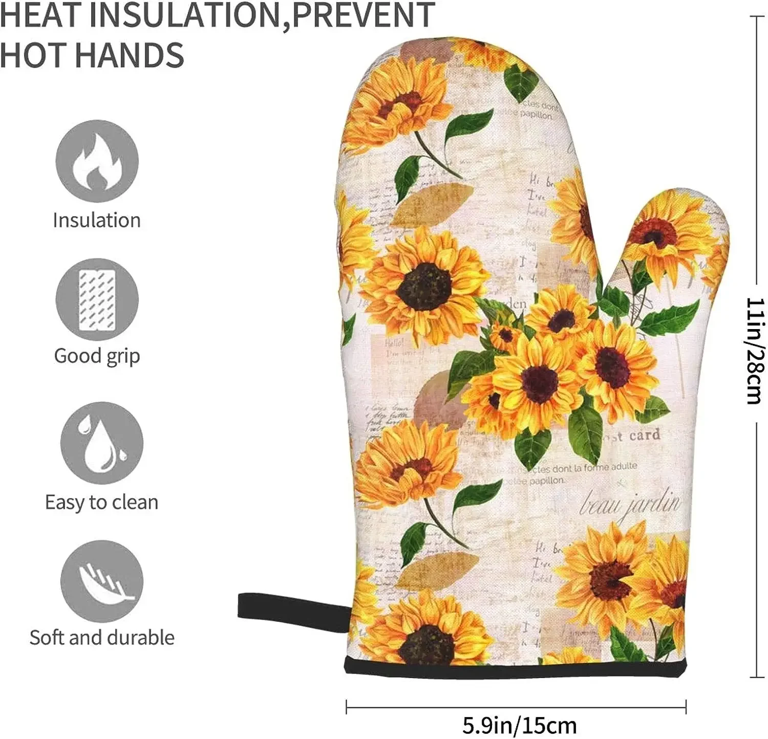 Manoplas para horno con estampado Floral de girasol amarillo, resistentes al calor, impermeables, con capa interior de algodón para cocinar y barbacoa, 2 uds.