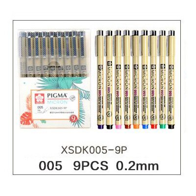 0.2mm-1mm sakura skitse farver mikron pen overlegen markører pen sæt fin liner pigma til tegning manga arkitektoniske kunstforsyninger: 005 (0.2mm) 9 stk