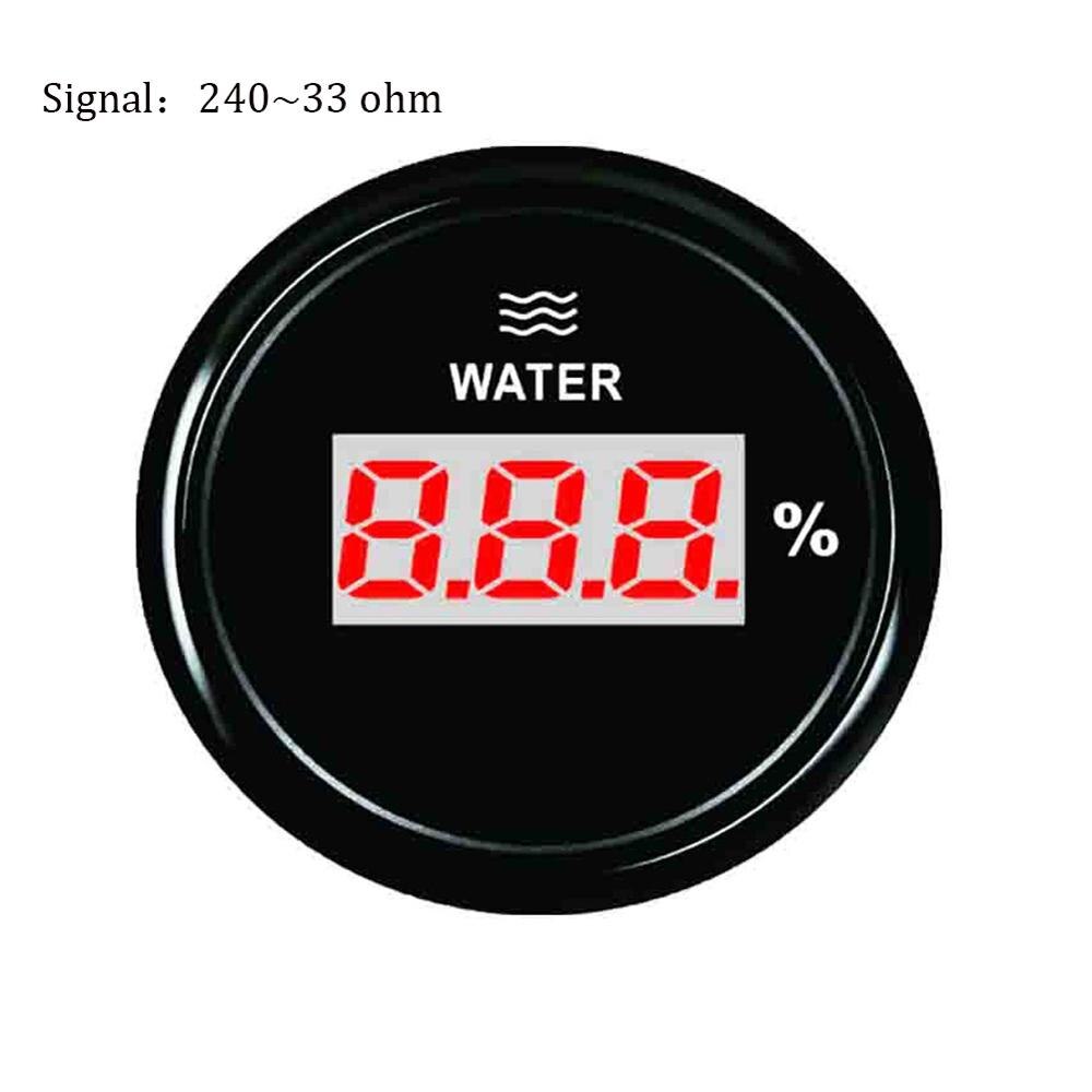 52 mm Steel Bezel Marine Digital Water Level Gauge Car Boat Water Tank Level Indicator with 0~190 ohm / 240~33 ohm Choose: Black 240 ohm