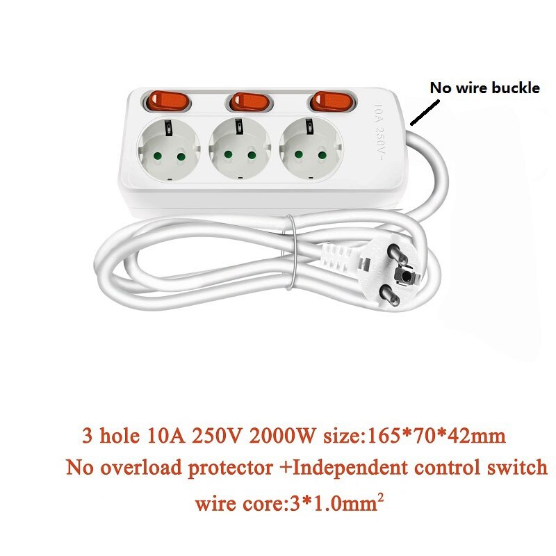 Multiprise Protection contre les surtensions prise ue 3/4/5/6 prises 10/16A prises d'extension électrique interrupteurs de commande indépendants cordon 2.5m: EU PLUG L1.5M / 3 AC Output