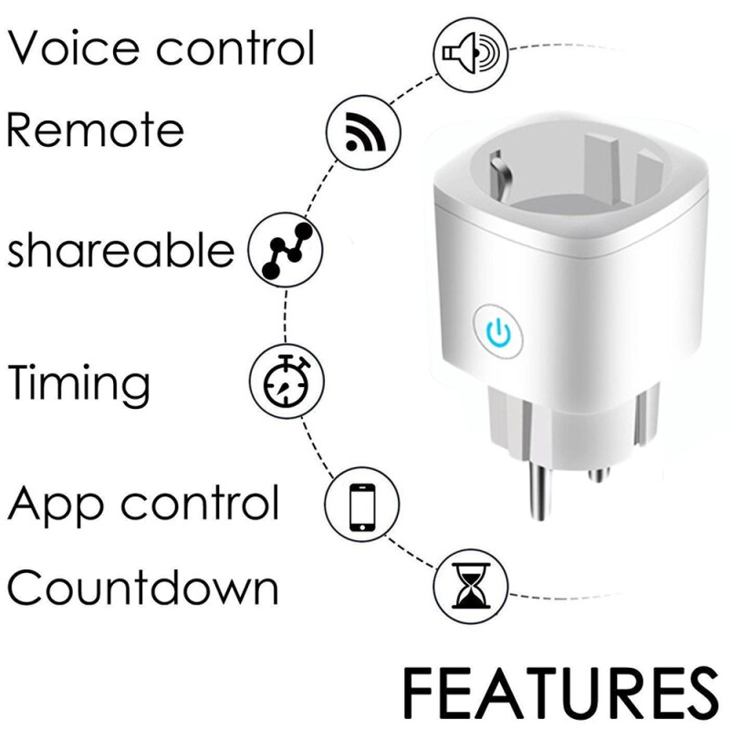 16A Smart Wifi Power Plug With Power Detector Smart Home Wifi Wireless Socket Outlet Works With Alexa Google Home Tuya APP: Default Title