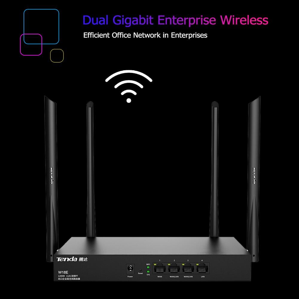 Tenda W18E 2.45 + 5Ghz Dual-Band Draadloze Router 1200M Wifi Signaal Repeater 4 Gigabit Bedrade Poort 120m ² Dekking