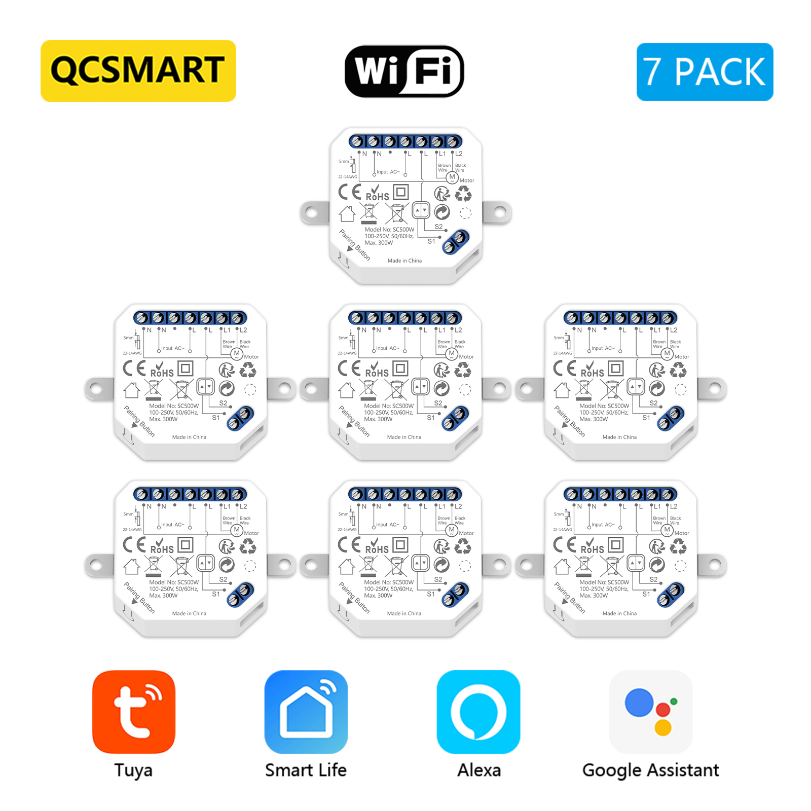 QCSMART Modulo interruttore tenda WiFi per motori persiane Controllo percentuale Tuya Voce di Google Alexa Funziona con spedizione veloce