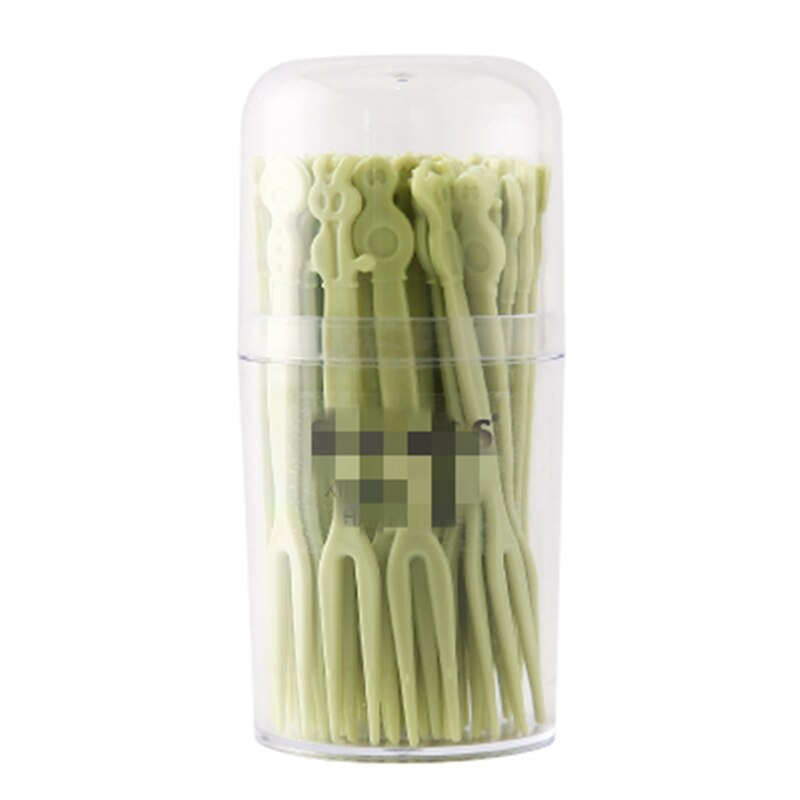 50 pieces of disposable fruit forks eat fruit small forks plastic fruit sticks transparent individually packaged cake dessert fo: green
