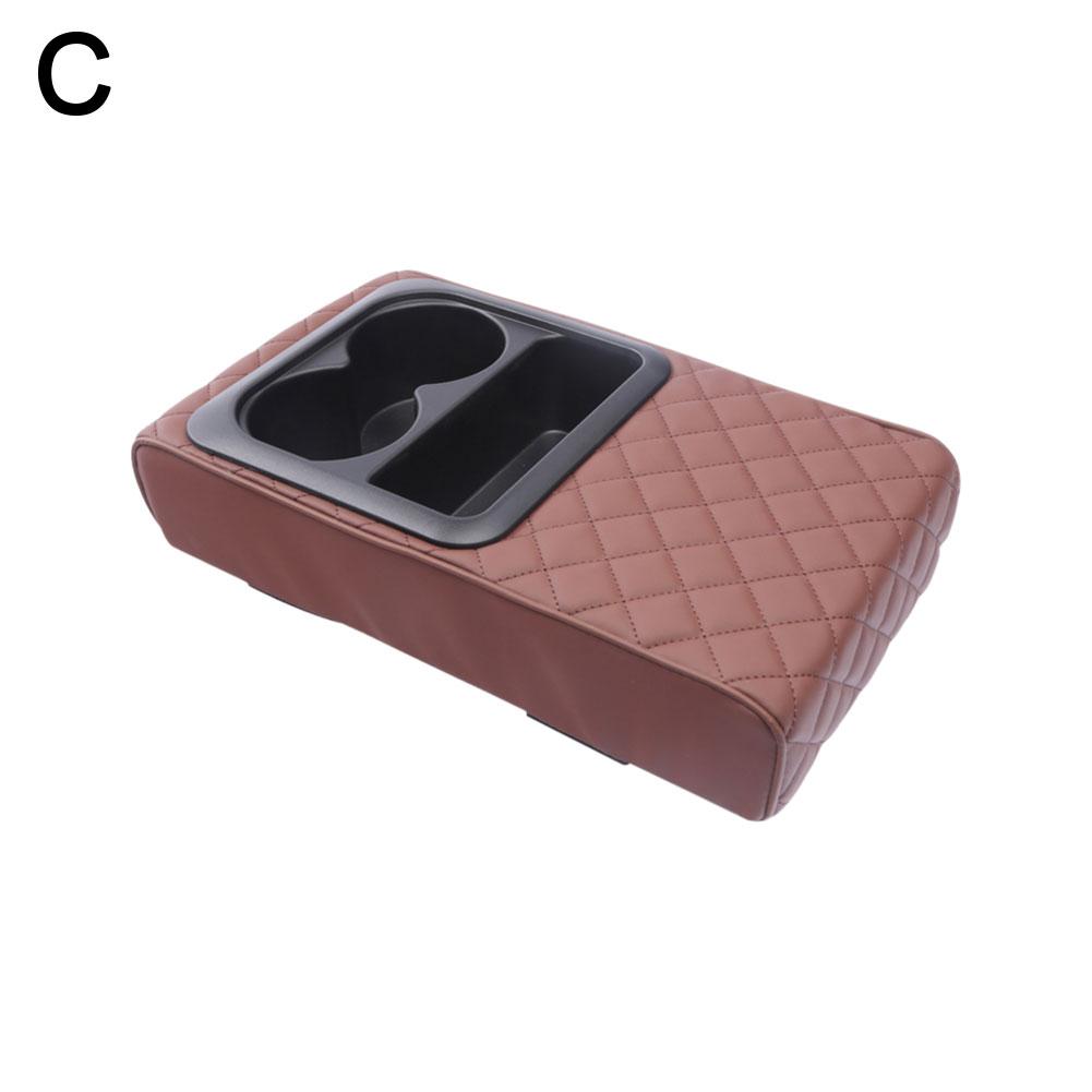 Car Center Console Armrest Cushion With Cup Holder PU Leather ABS Armrest Pad Portable Car Amrest Pillow Cover Height Pad: GRAY