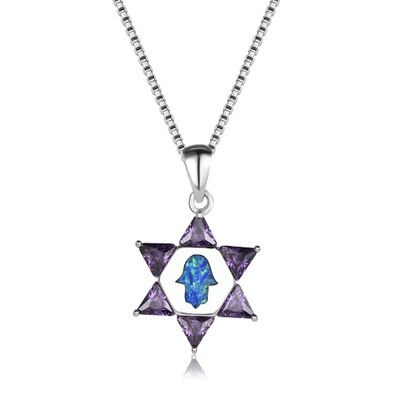 Commercio all'ingrosso Reale 925 Sterling Silver Collane Bianco Opale di Fuoco Blu di Fatima A Mano Collane Con Pendente Dei Monili Delle Donne: A