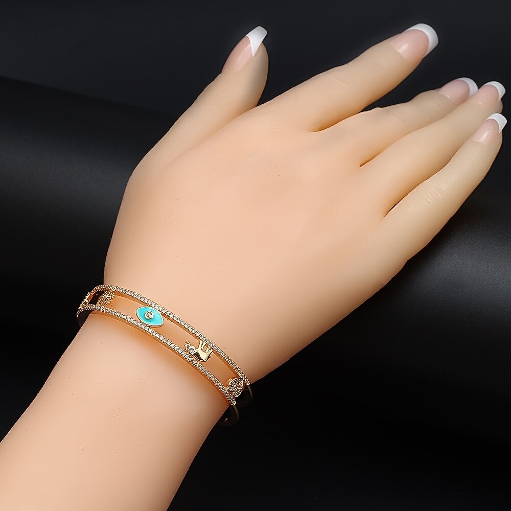 Lucky Eye Goud Kleur Bangle Open Manchet Armband Evil Eye Vlinder Hart Fatima Hamsa Hand Armband Voor Vrouwen Meisjes Sieraden BD241
