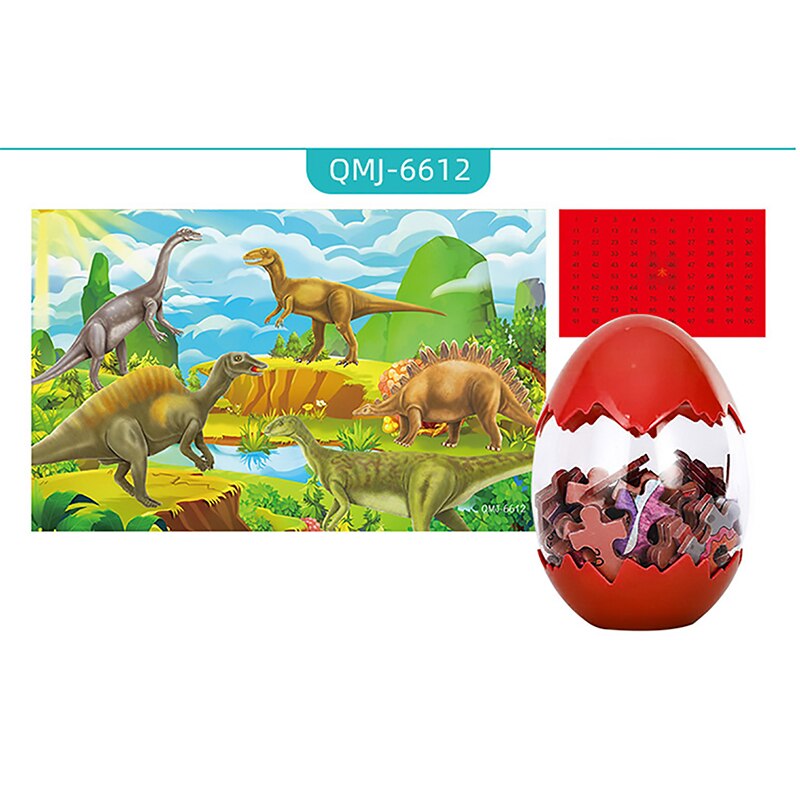 60pcs Wooden Christmas Dinosaur Puzzle Toy Dinosaur Egg Packaging 3D Mini Puzzle Board Decoration Toy: 6612