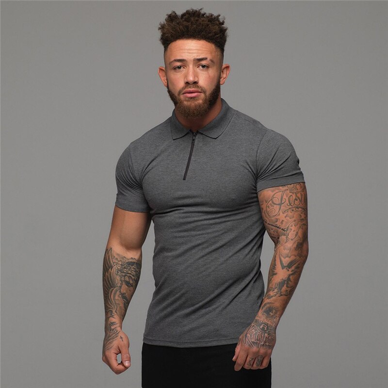 T-Shirt manches courtes pour homme, vêtement de sport, Slim, avec fermeture éclair, à la