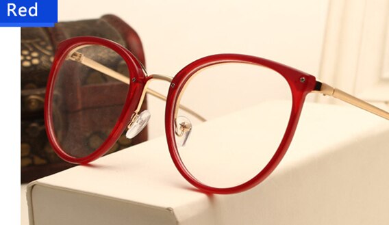 Retro runde briller kvinder metal fulde briller ramme optiske briller klar linse computer briller: Rød