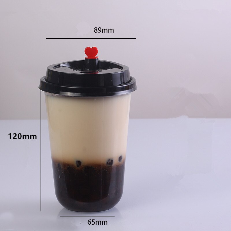 50pcs Disposable plastic cups for drinking 500ml juice coffee takeaway packaging cups with heart stopper lids party favor: 7
