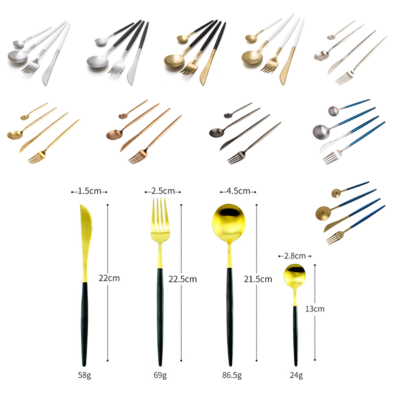 4 Stck einstellen Edelstahl Besteck einstellen Luxus Geschirr 10 Farben Erhältlich Gabel Messer Nachtisch Geschirr Gold Silber Schwarz