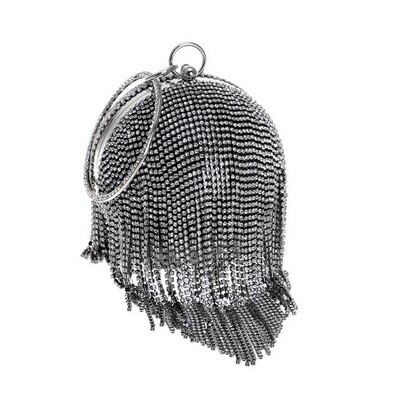 SEKUSA Tassel Rhinestones Women Evening Bags Chain Shoulder Lady Purse Handbags Diamonds Round Wedding Party Clutch Bags: YM8101grey