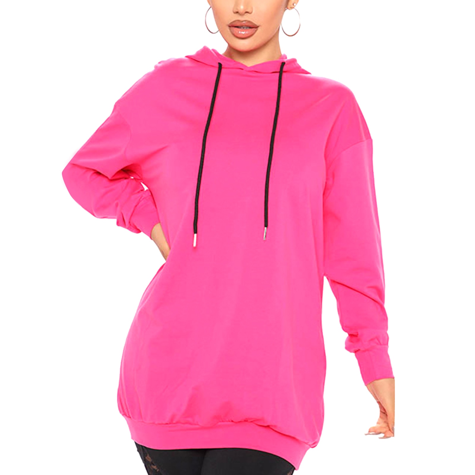 Pullover Solid Hooded Long Sweatshirts Women Long Sleeve Loose Baggy Sport Casual Drawstring Hoodies Top Streetwear: XL / Pink