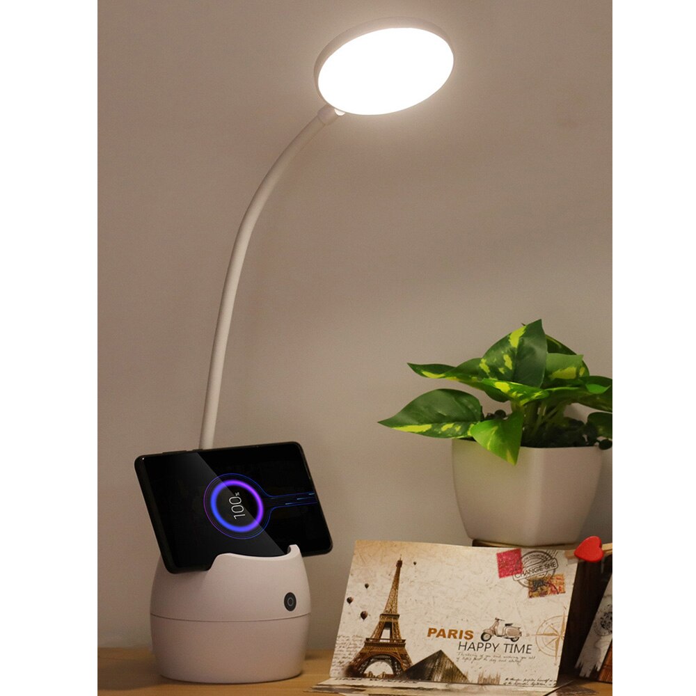 LED Bureaulamp - 2000mAh Oplaadbaar - Pen & Telefoonhouder - Dimbare Touch Bediening - Acryl ABS