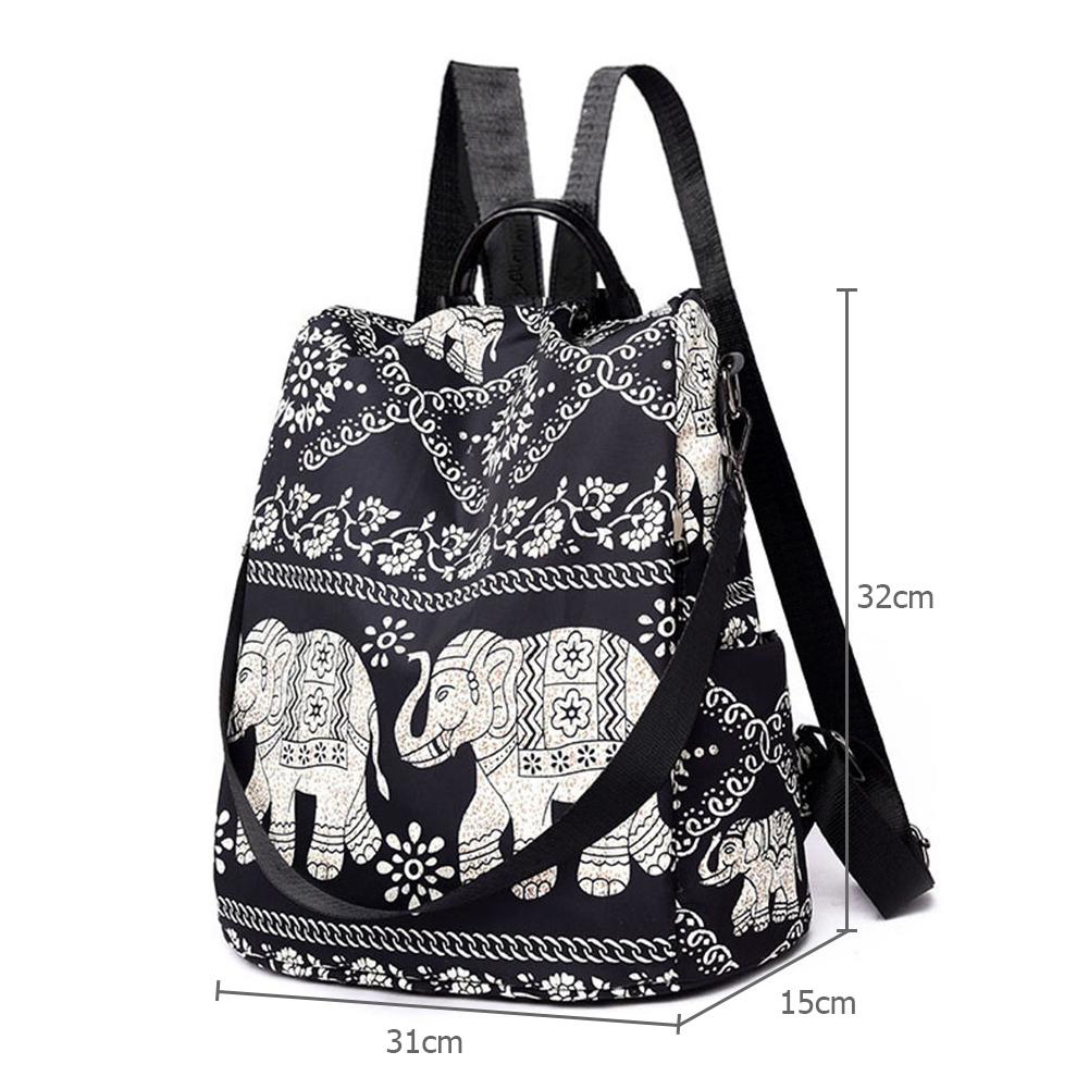 Casual Multifunctional Anti-Theft Women's Backpack Oxford Elephant Tree Printed Large Capacity Travel Shoulder Bag