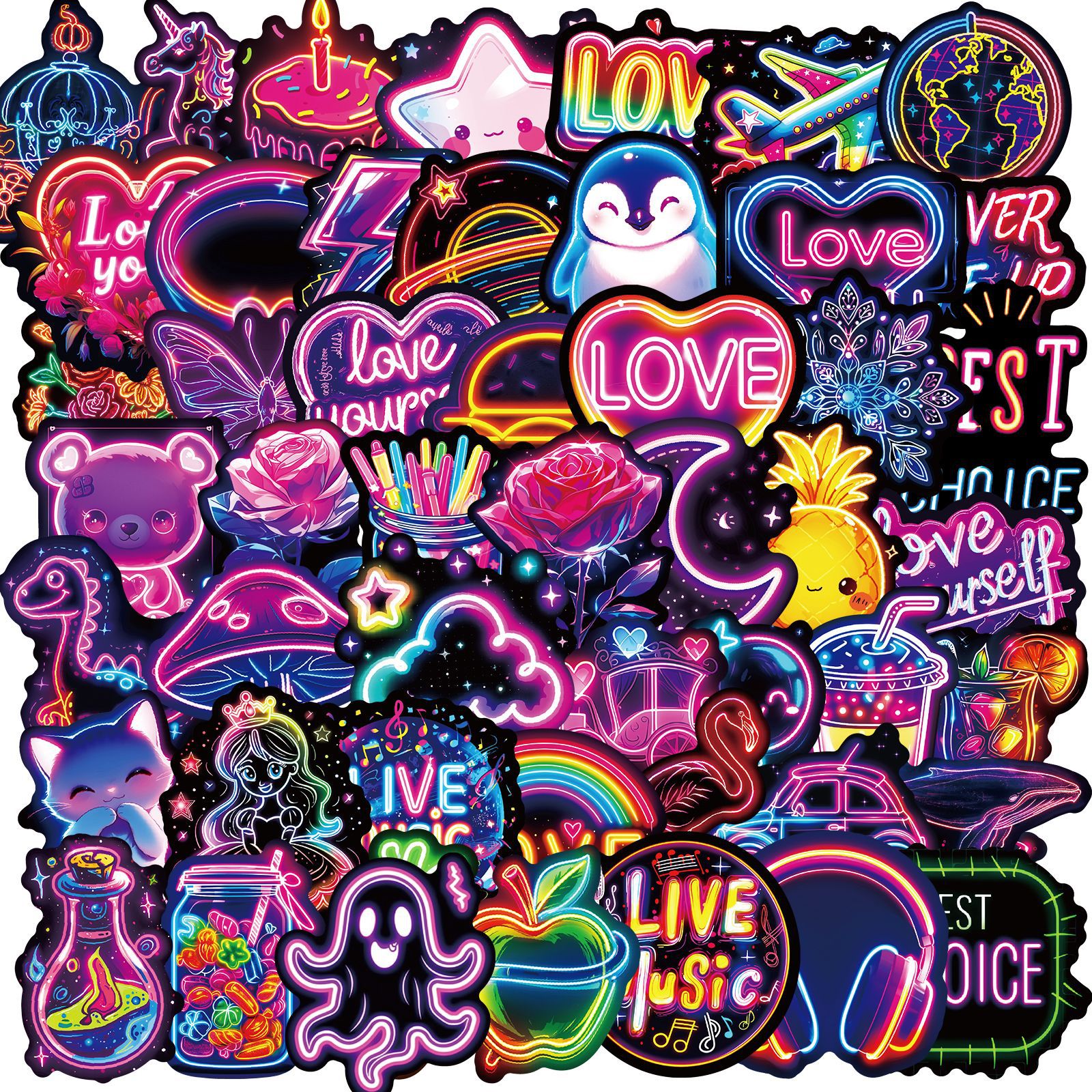 50PCS Cool Neon Light Stickers Trendy Graffiti Waterproof Vinyl Neon Stickers Pack for Phone: Orange