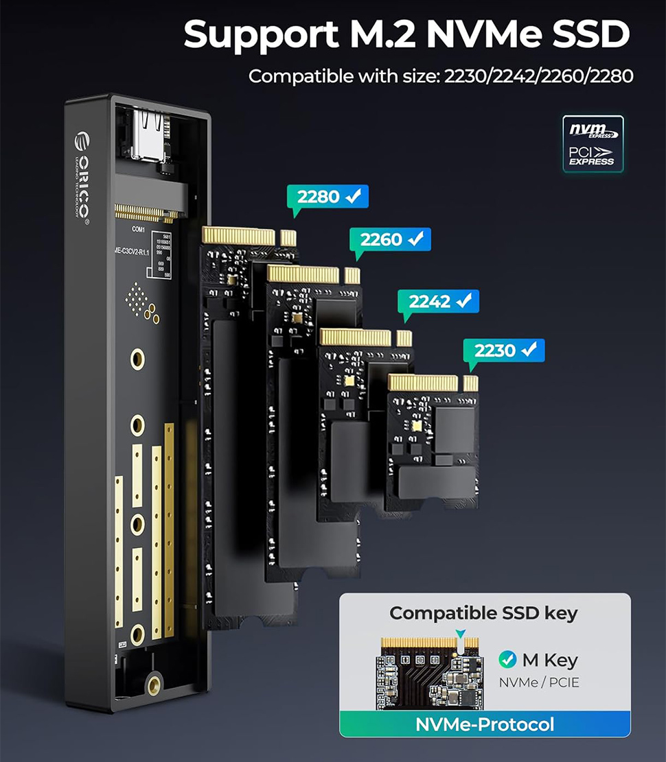ORICO M.2 SATA NVMe Enclosure 10Gbps Zewnętrzna obudowa SSD typu C USB A 3.2 Gen 2 Pokrywa dysku twardego M2 2230 Storage Box House