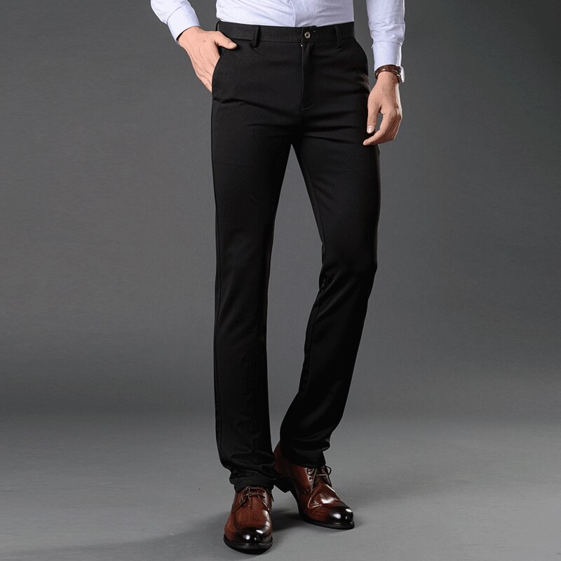 Essentials Pantaloni da Abito Elasticizzati Anti-Grinze Slim Uomo, Nero, 28W / 28L