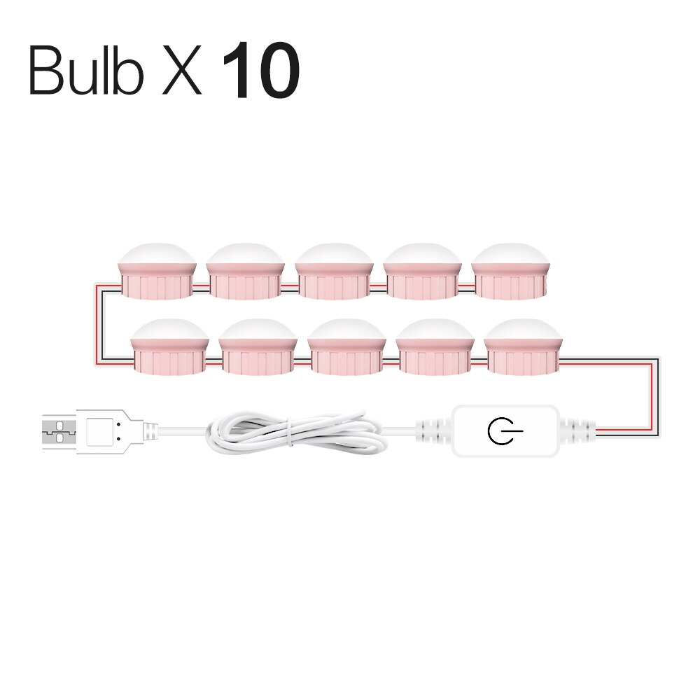 Make up Furniture Lighting USB Port Makeup Vanity Mirror Light Bulb Kit 12V Touch Dimmable Decor Hollywood Dressing Table Lamp: 10 Bulbs Pink