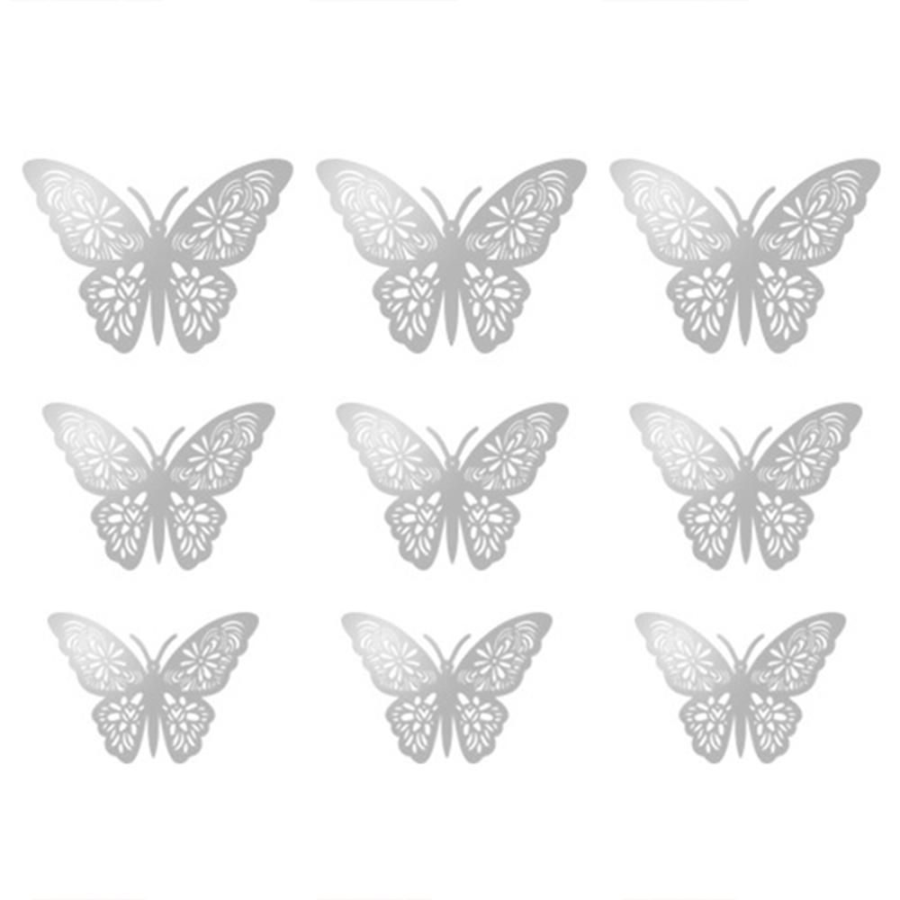 12pcs 3D Butterfly Wall Stickers Art Decals Home All Room Decorations Decor: Silver