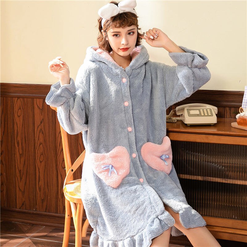 Robe en flanelle à manches longues pour femme, vêtement d'hiver , ample, imprimé, Simple, , confortable, tendance: blue heart / M