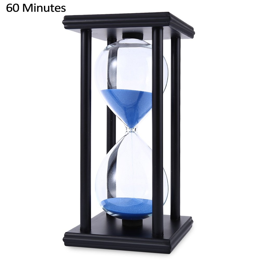 30/60 Minutes Hourglass Sand Timer Kitchen School Modern Wooden Hour Glass Sandglass Sand Clock Tea Timers Home Decoration: BLACK BLUE / 60mins