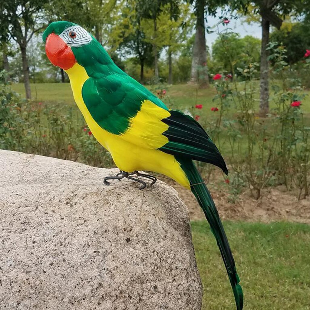 Garden Ornament Parrot Patio Decor Outdoor Artificial Animals Red & Green