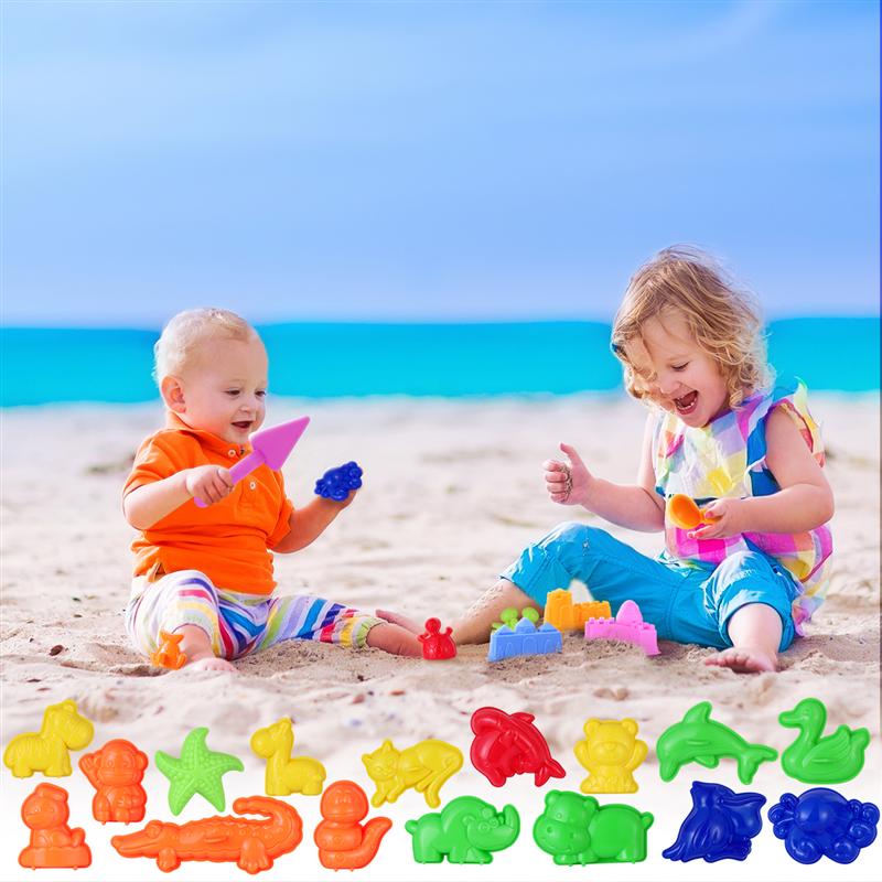 Toymytoy 27 Pcs Zand Molding Speelgoed Kid 'S Zomer Strand Speelgoed Zand Spelen Set Met Kasteel Dier Zand Mallen En gereedschap (Willekeurige Kleur)